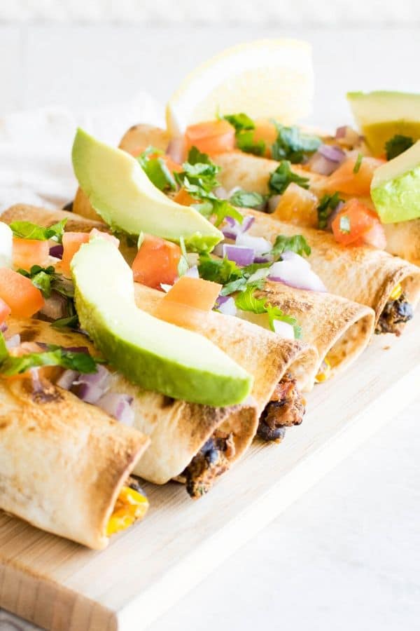 A close up view of Baked Taquitos
