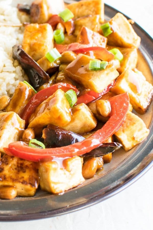 Top close up view of Kung Pao Tofu