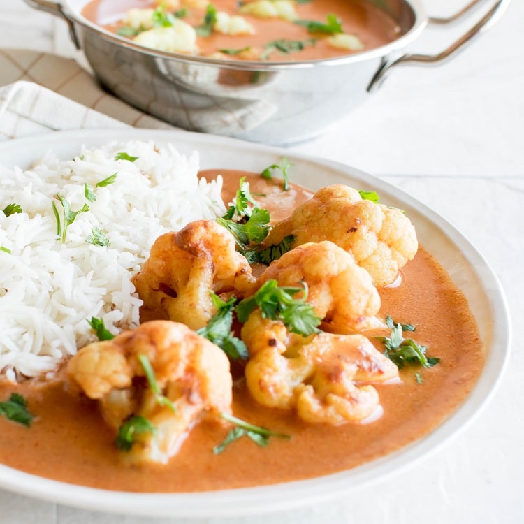 A close up view of cauliflower tikka masala