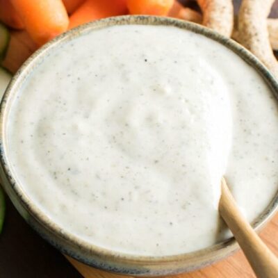 A 45 degree angle view of vegan ranch dressing