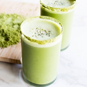 A 45 degree angle view of Matcha Smoothie