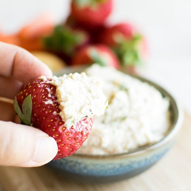 vegan ricotta cheese on strawberry