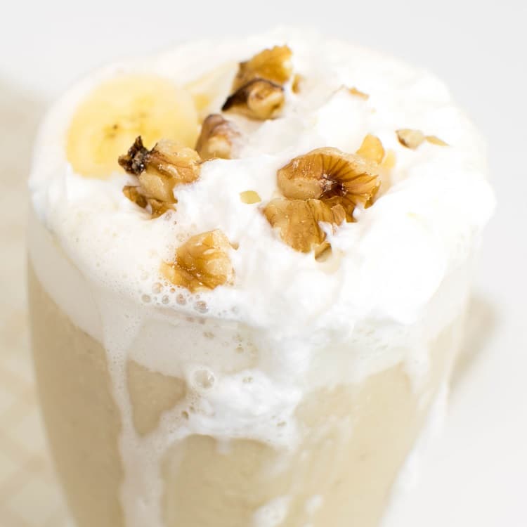 a close up view of banana milkshake