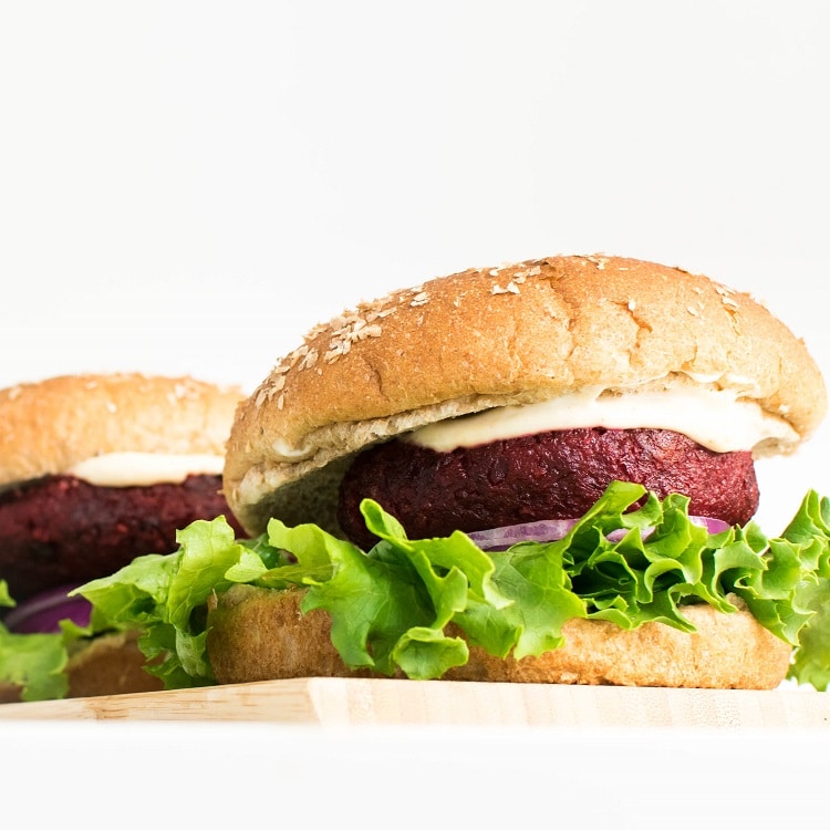 full view of spicy beet burger