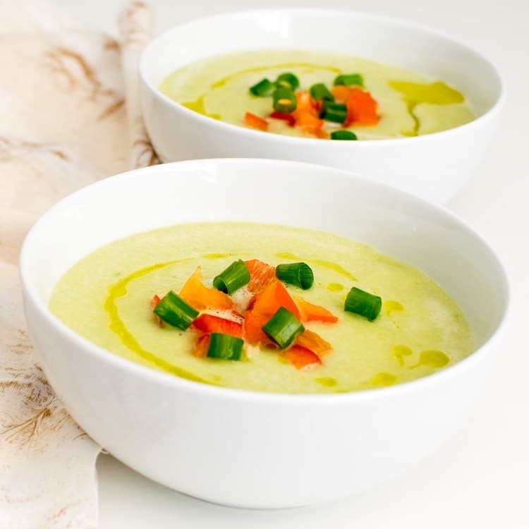 front view of spicy cold cucumber soup