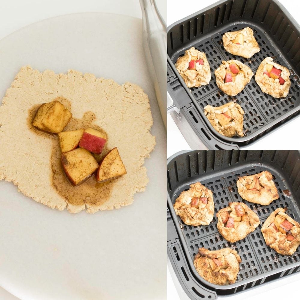 steps to air fry the apple dumplings.