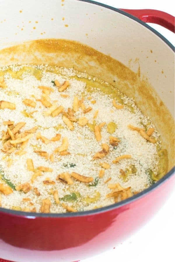 A 45 degree view of vegan green bean casserole recipe
