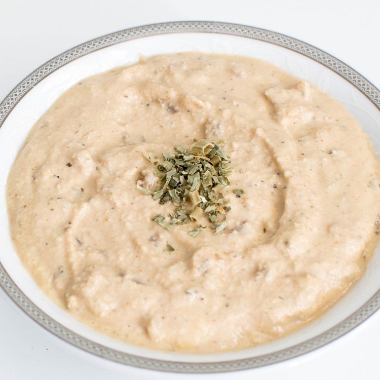 A close up view of french onion dip recipe