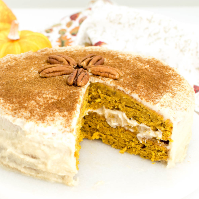 half cut pumpkin cake recipe with quinoa flour.