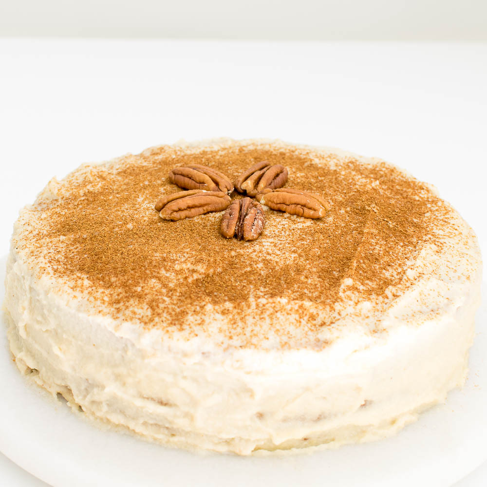 A full view of pumpkin cake recipe with quinoa flour.