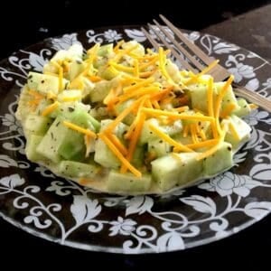 Front view of simple cucumber salad