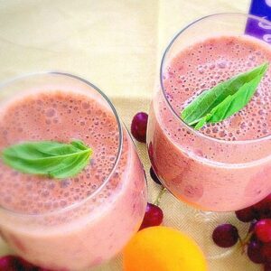 Top view of Cherry Apricot Red Grapes Smoothie