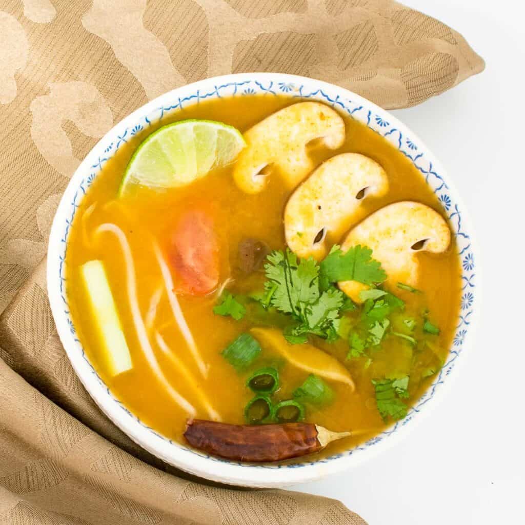 top view of instant pot tom yum soup recipe.
