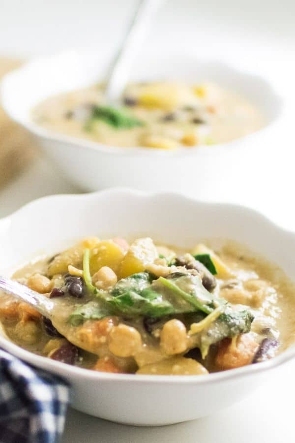 Instant Pot Zuppa Toscana in a spoon.