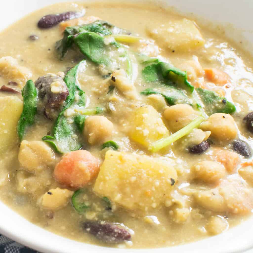 A close up view of instant pot zuppa toscana.