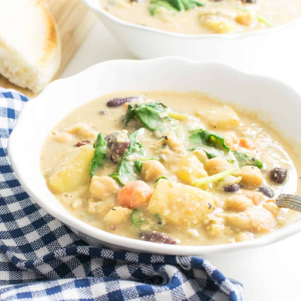 a 45 degree view of instant pot zuppa toscana.