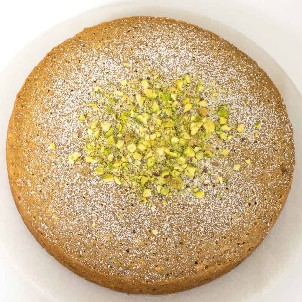 top full view of pistachio cake.