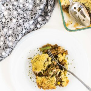 Top view of served lentil shepherd's pie