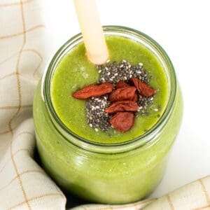top close up view of vegan kale smoothie