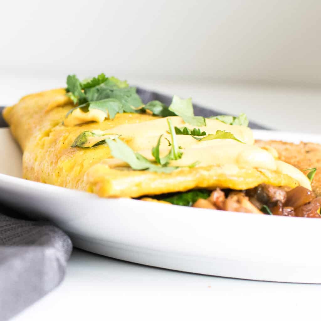 a front view of vegan omelette.