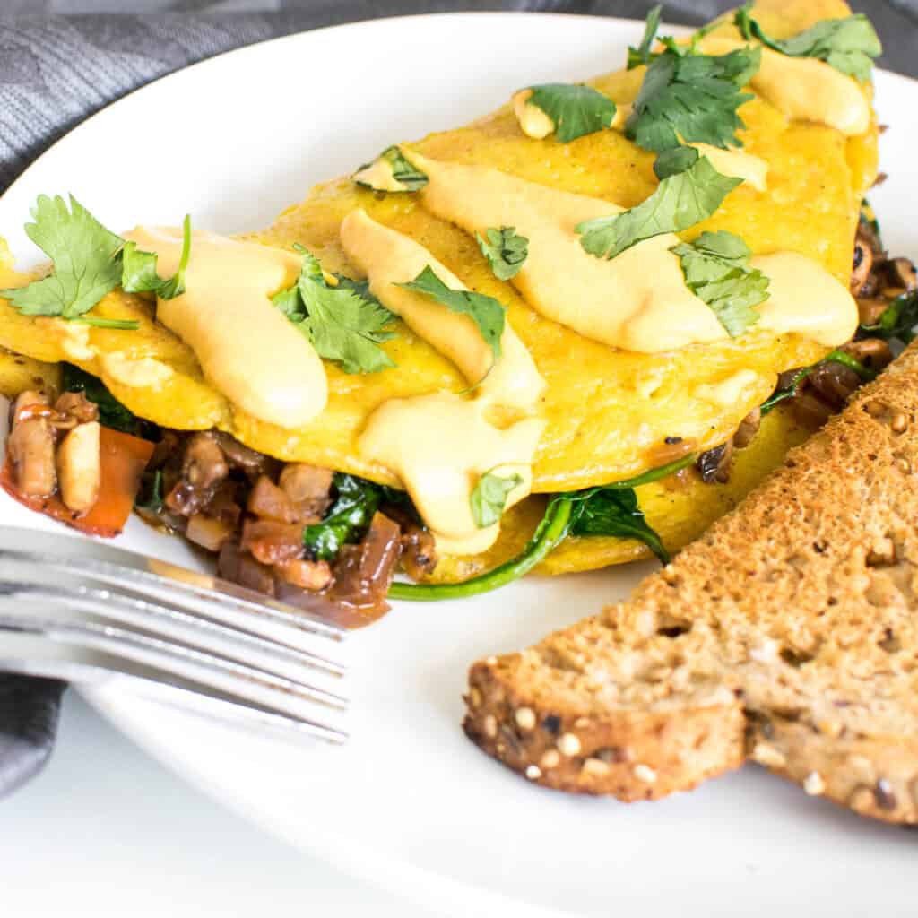 a close up view of vegan omelette