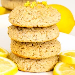 a close up view of stacked vegan lemon cookies