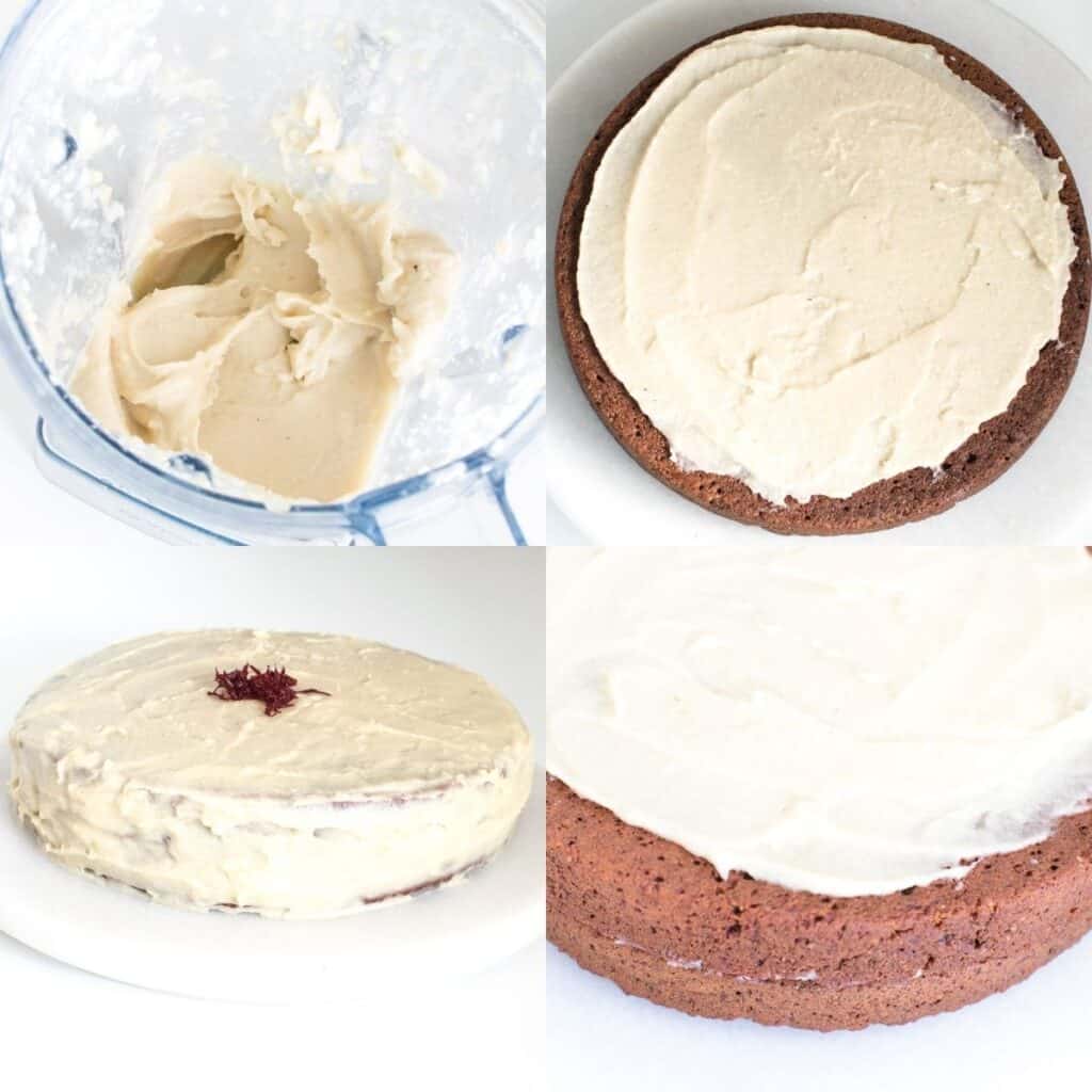 steps to cover the entire cake with the blended frosting.