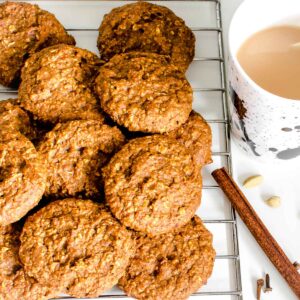 top view of a cooling rack loaded with chai cookies.