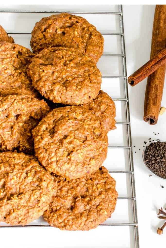 a close up top view of chai cookies on the cooling rack.