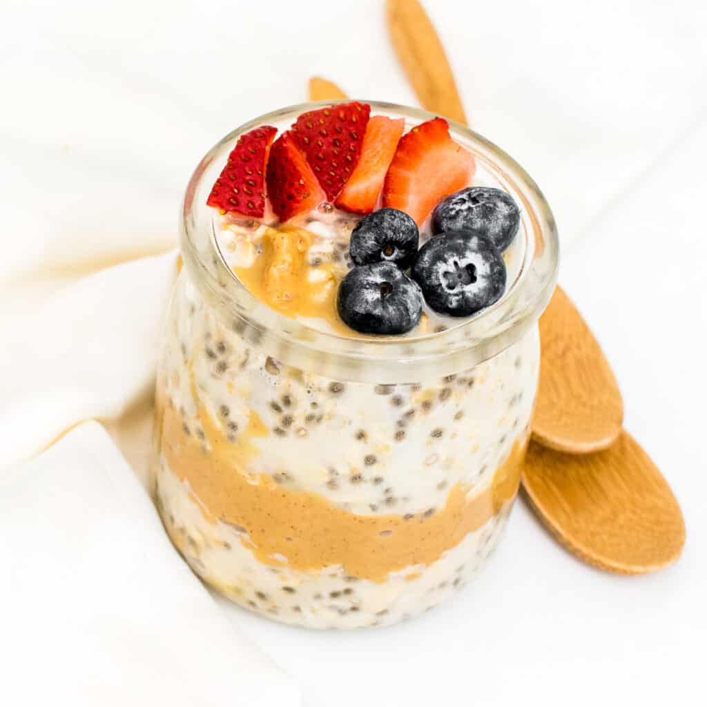 top view of peanut butter overnight oats.