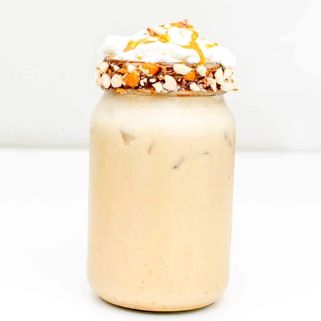 a front view of peanut butter milkshake.