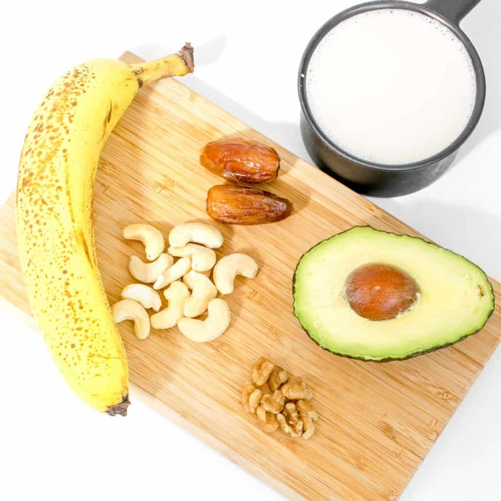 top view of all the ingredients on a wooden board.