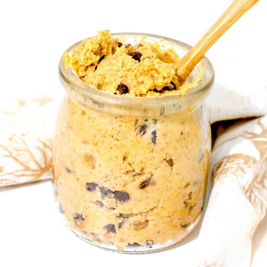 a jar filled with chickpea cookie dough.