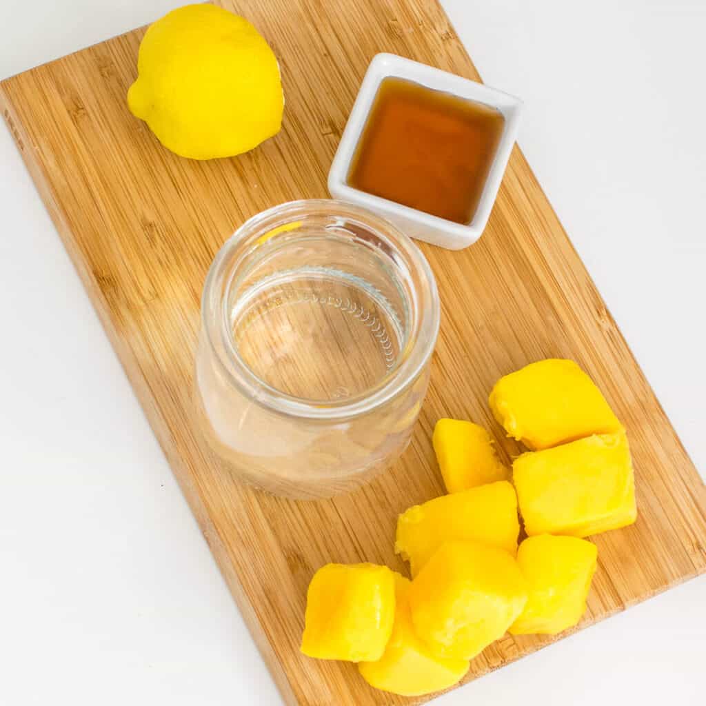 top view of ingredients on a wooden board.