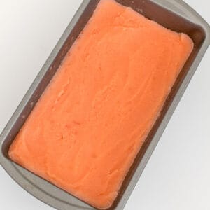 top view of frozen watermelon ice cream in the loaf pan.