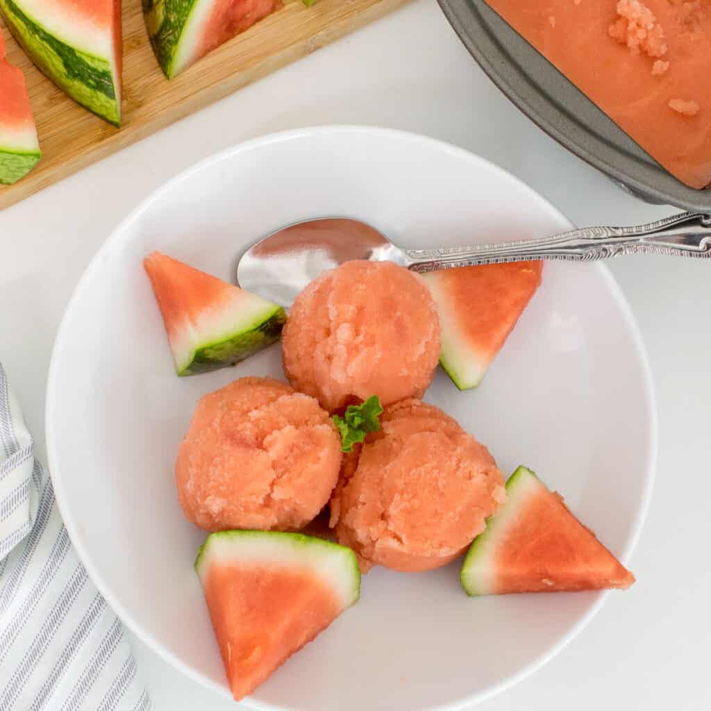 top view of served watermelon ice cream