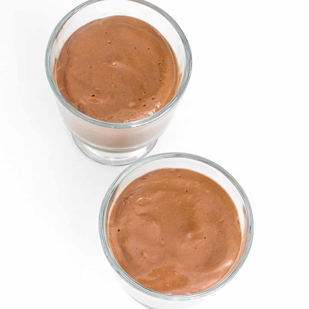 top view of refrigerated vegan chocolate mousse. 