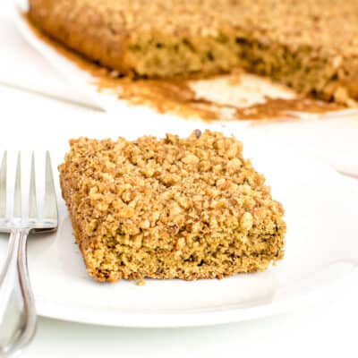 a square slice of vegan coffee cake
