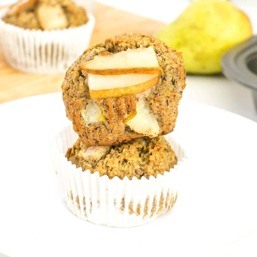 stacked pear muffins.
