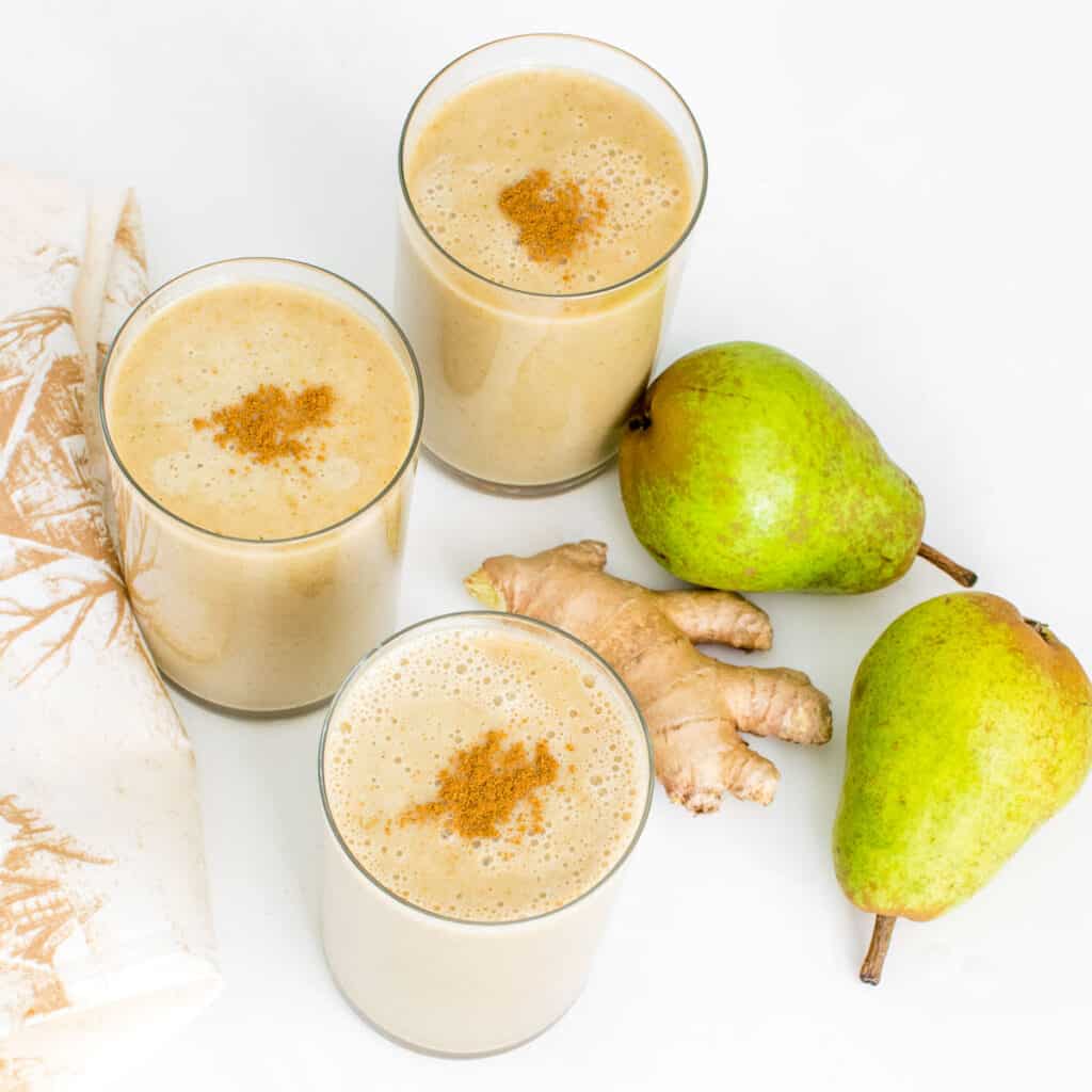 top view of pear smoothie.