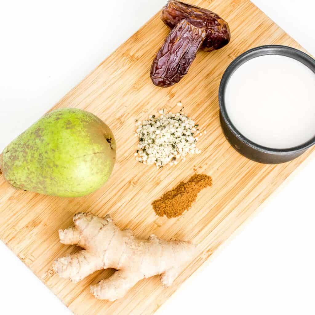 top view of all the ingredients on a wooden board.