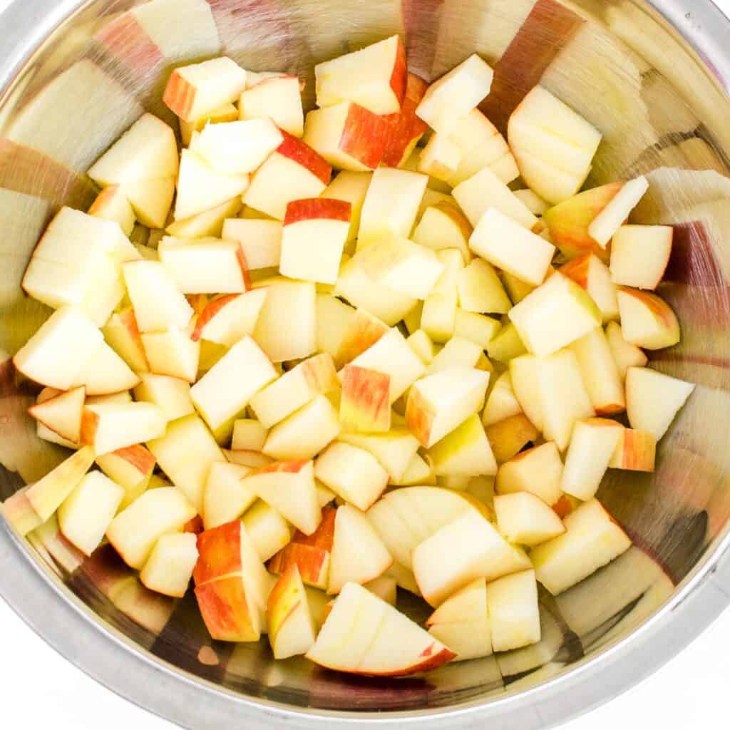 chopped apples in a bowl.