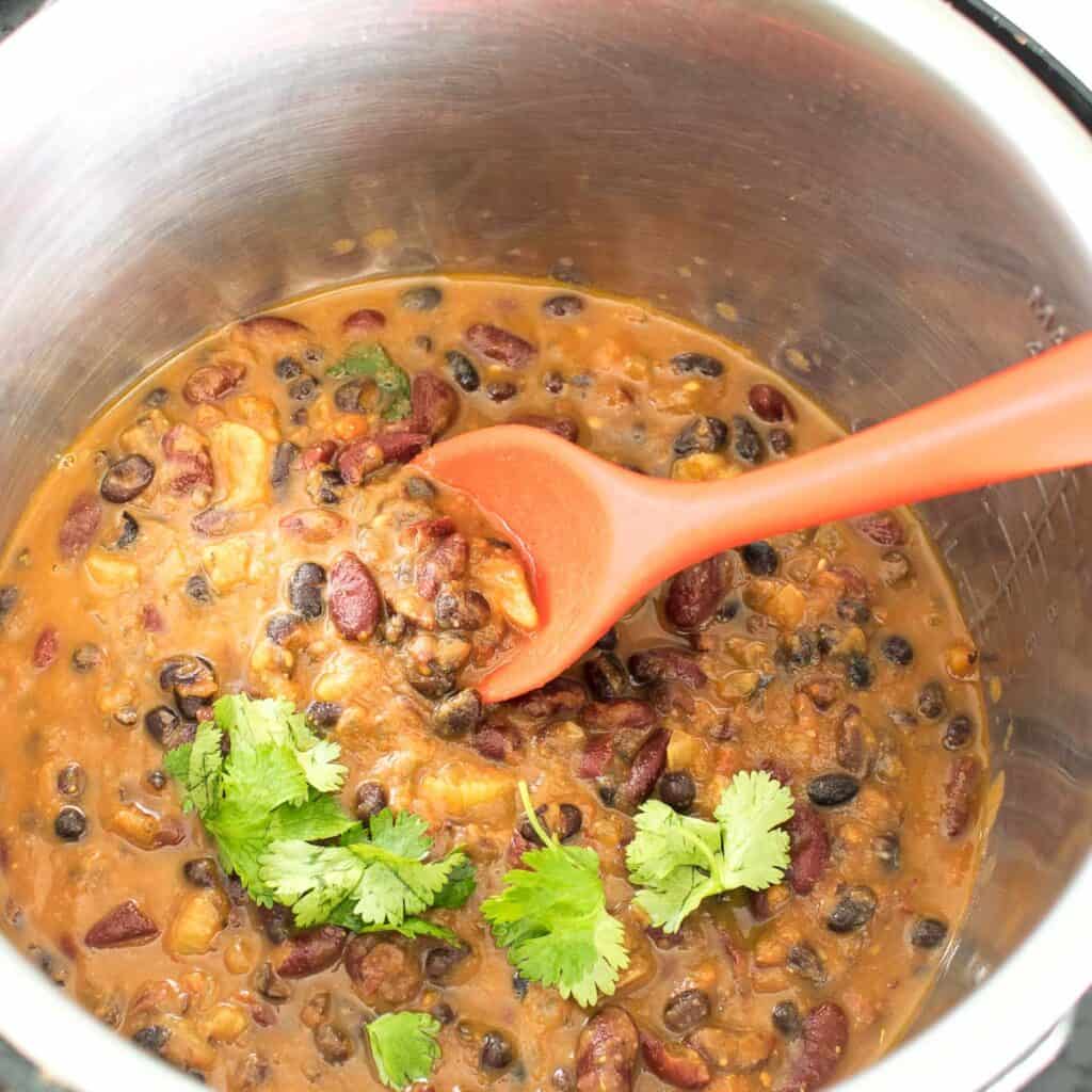 Fresh cooked instant pot vegan chili.