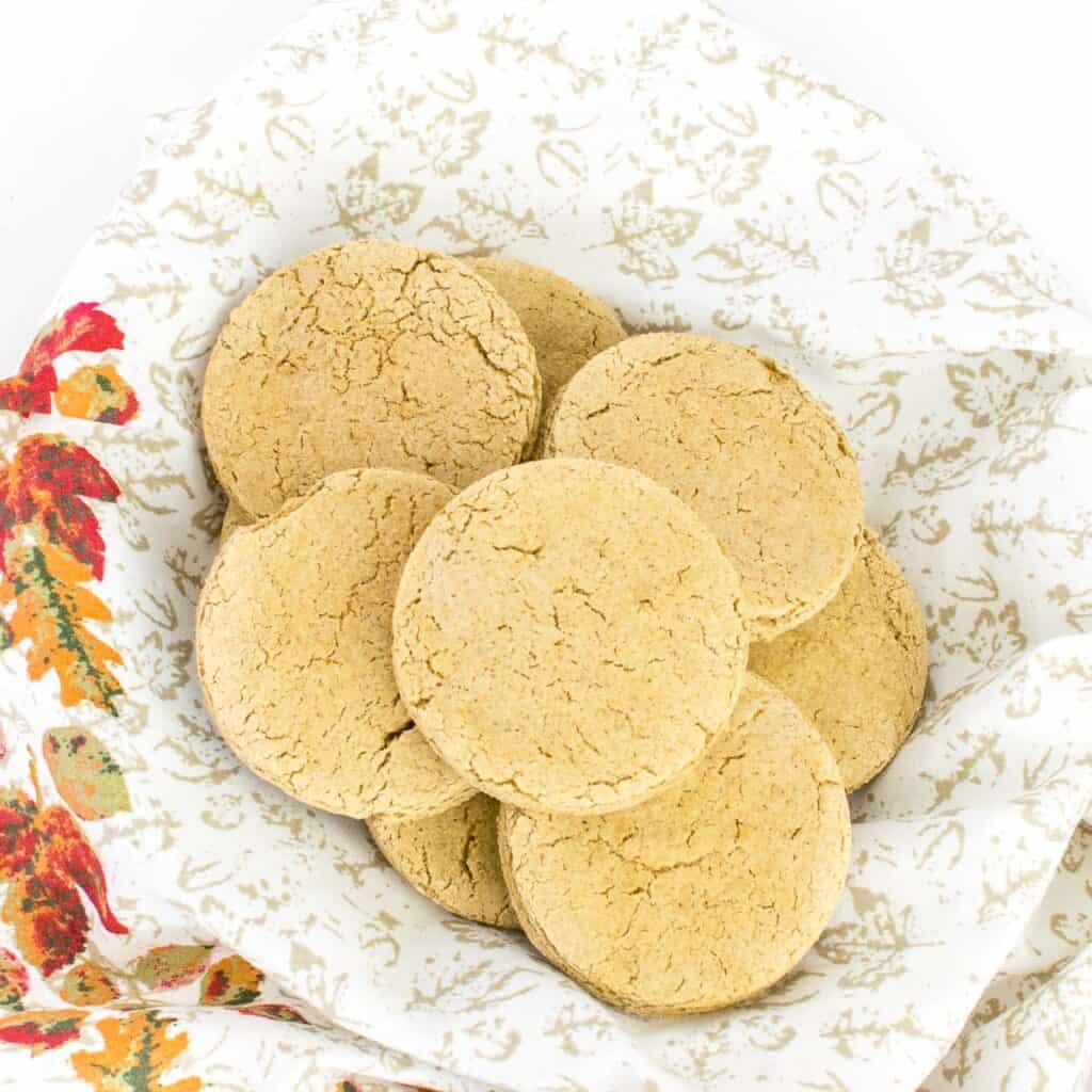 top view of vegan biscuits in a serving basket.