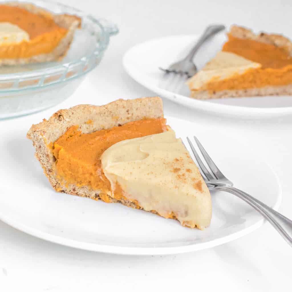 a front view of served vegan sweet potato pie