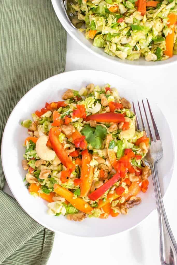 top full view of vegan brussels sprout salad.