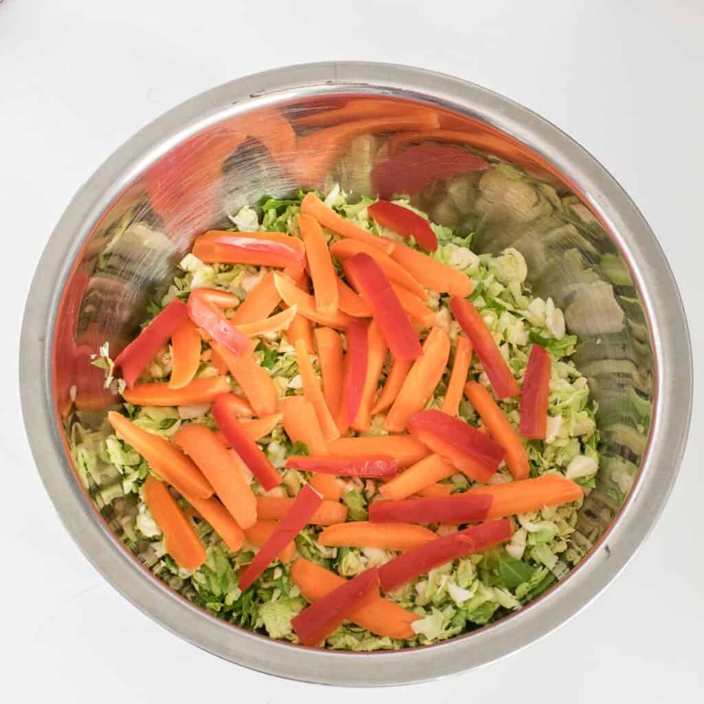 red bell pepper in the mixing bowl.