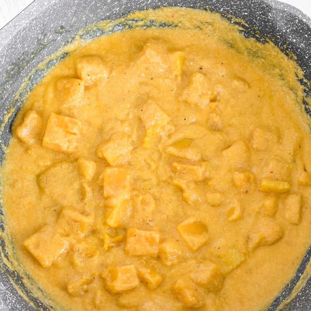 softened butternut squash in the curry.