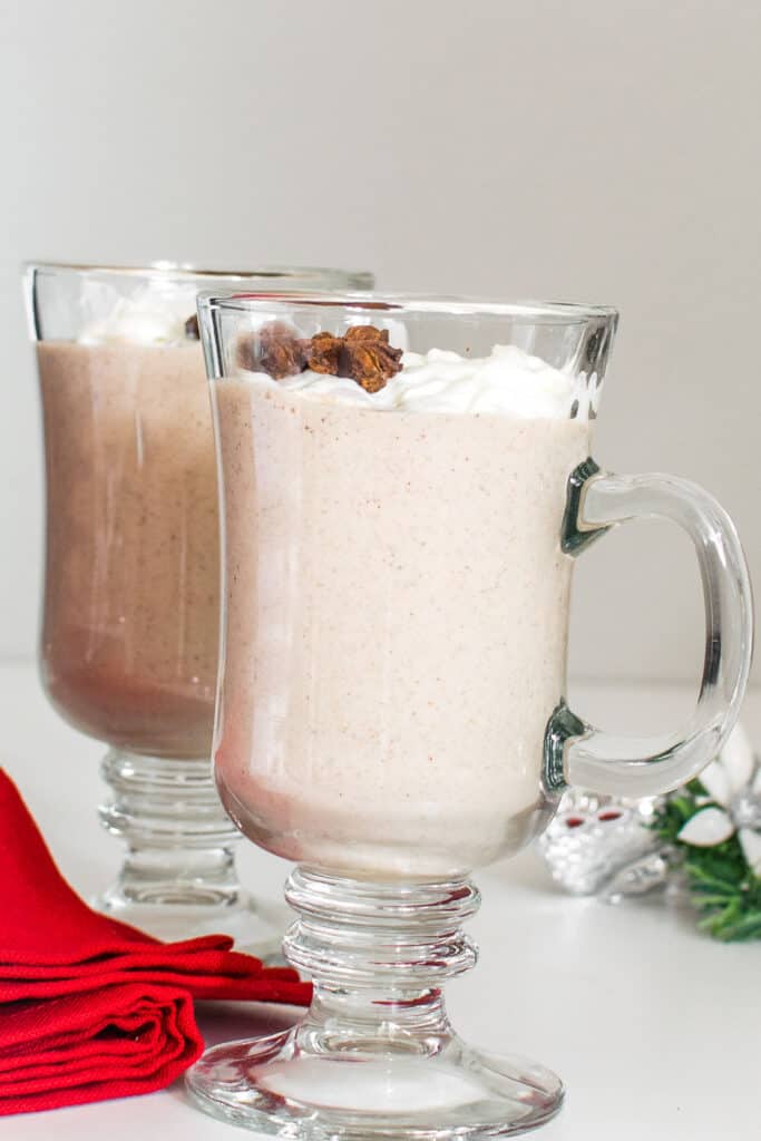 tall glasses with vegan eggnog.