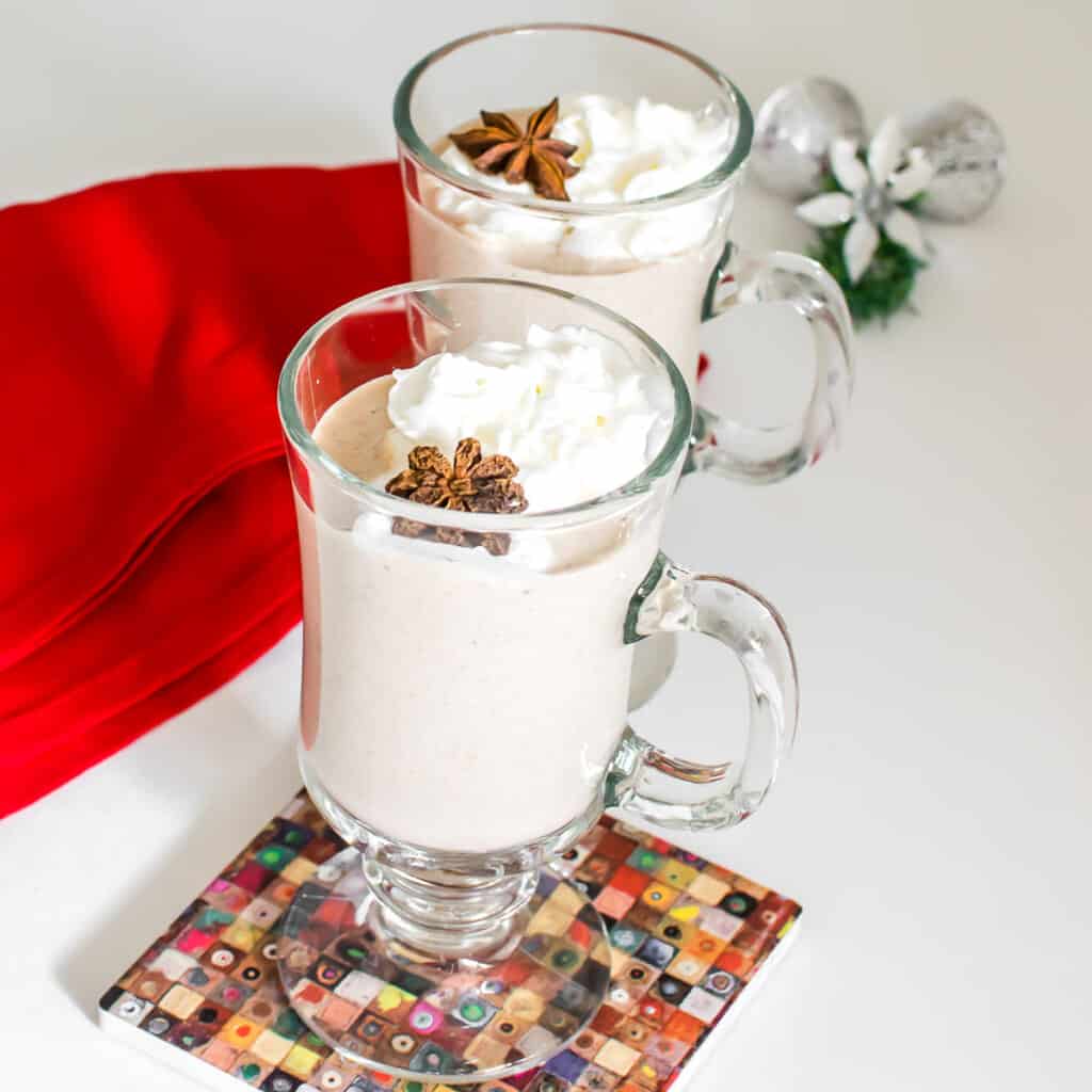 a full view of vegan eggnog served in glasses